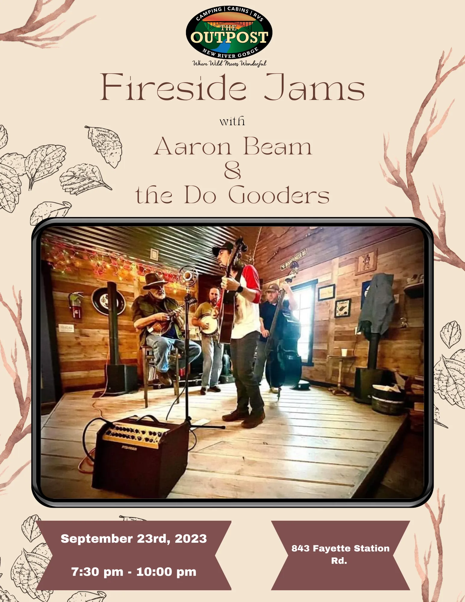 Event poster for Fireside Jam - Aaron Beam & the Do Gooders