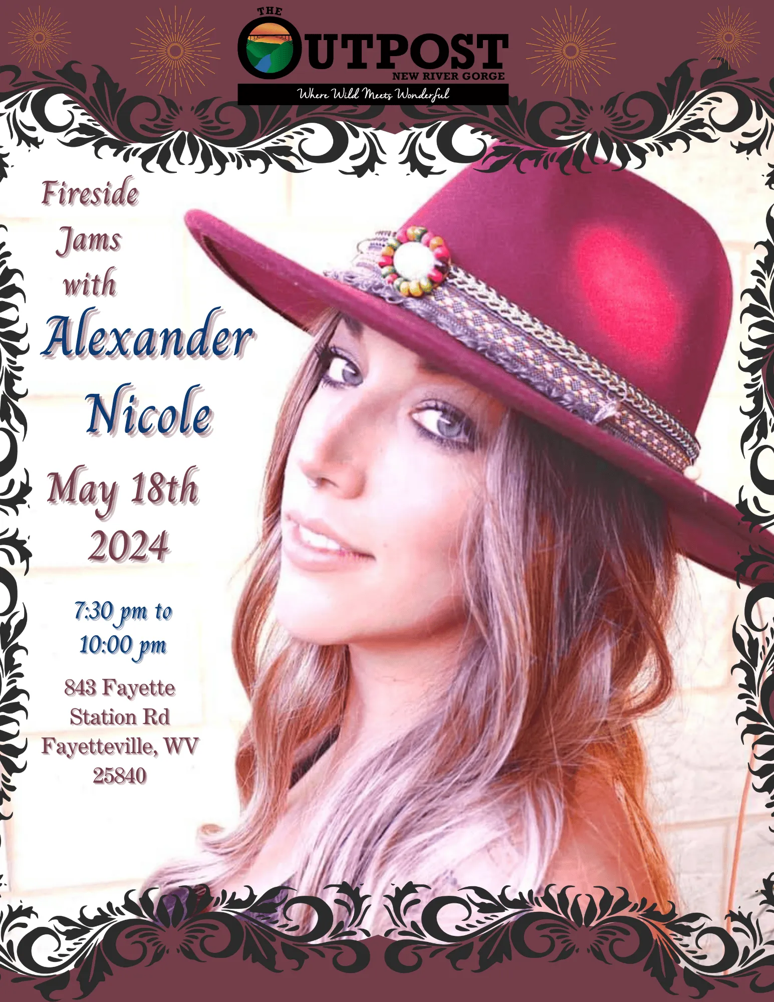 Event poster for Fireside Jam - Alexander Nicole