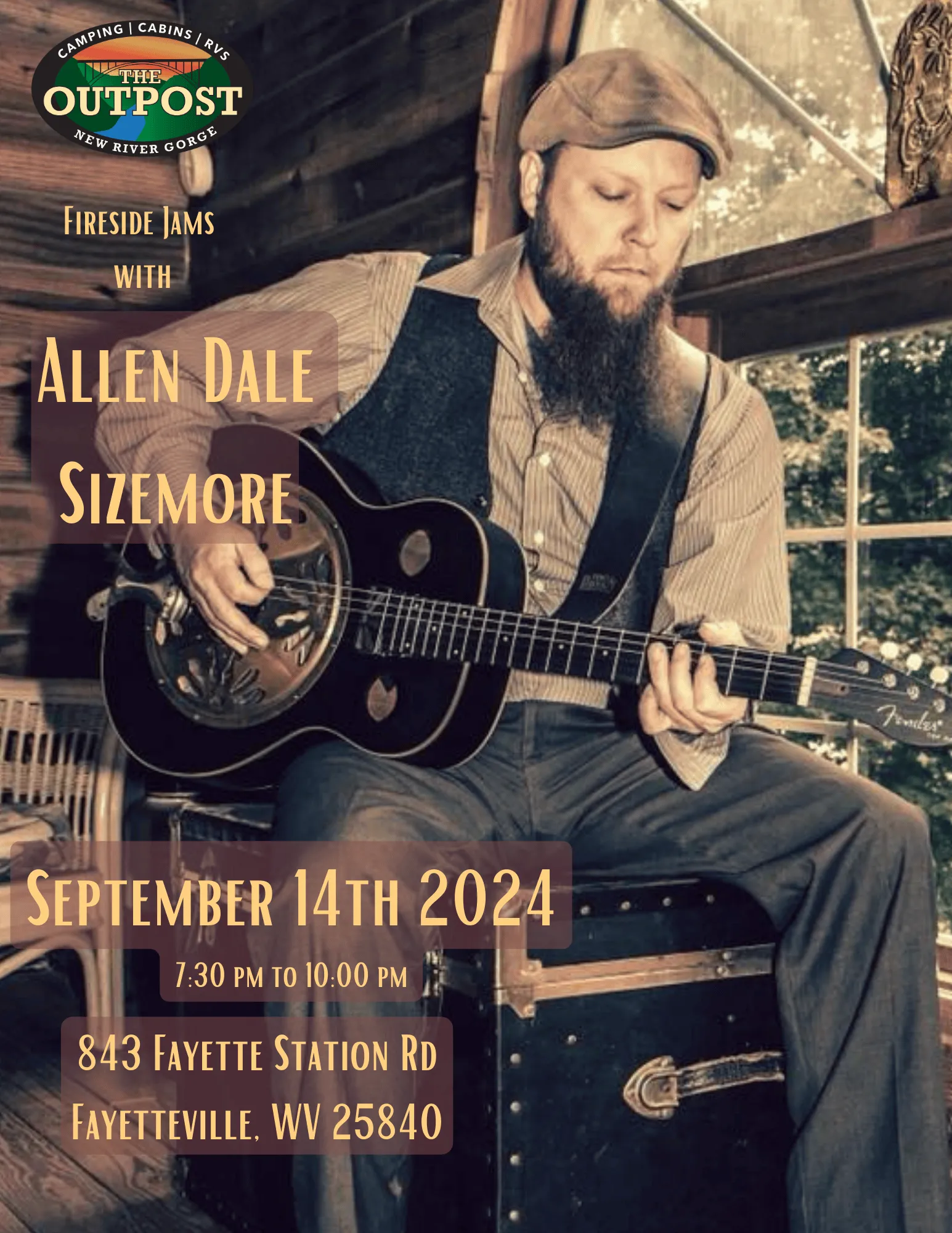 Event poster for Fireside Jam - Allan Dale Sizemore