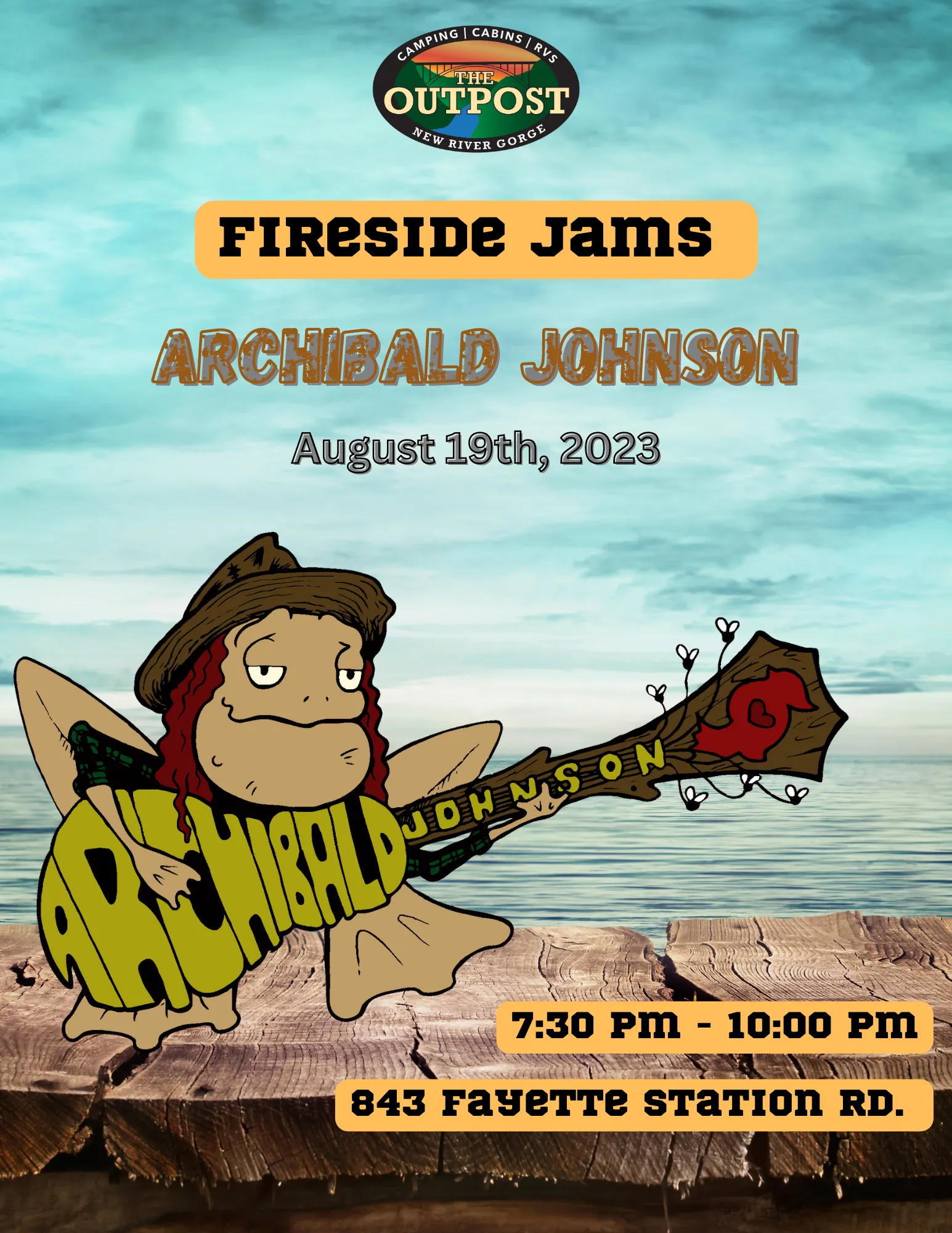 Event poster for Fireside Jam - Archie Johnson