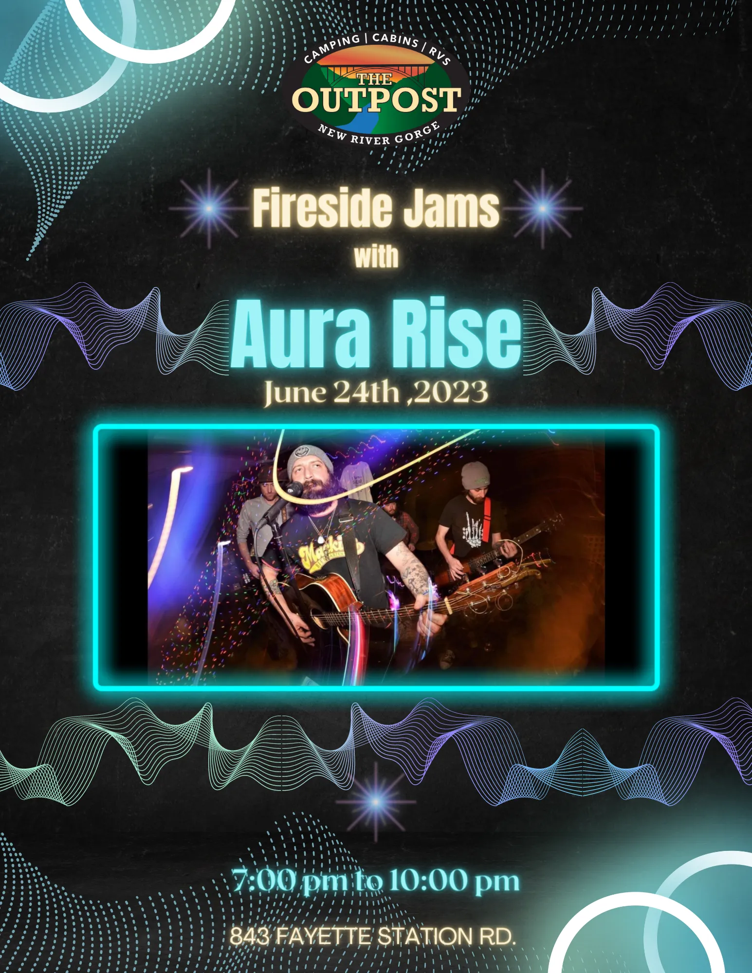 Event poster for Fireside Jam - Aura Rise