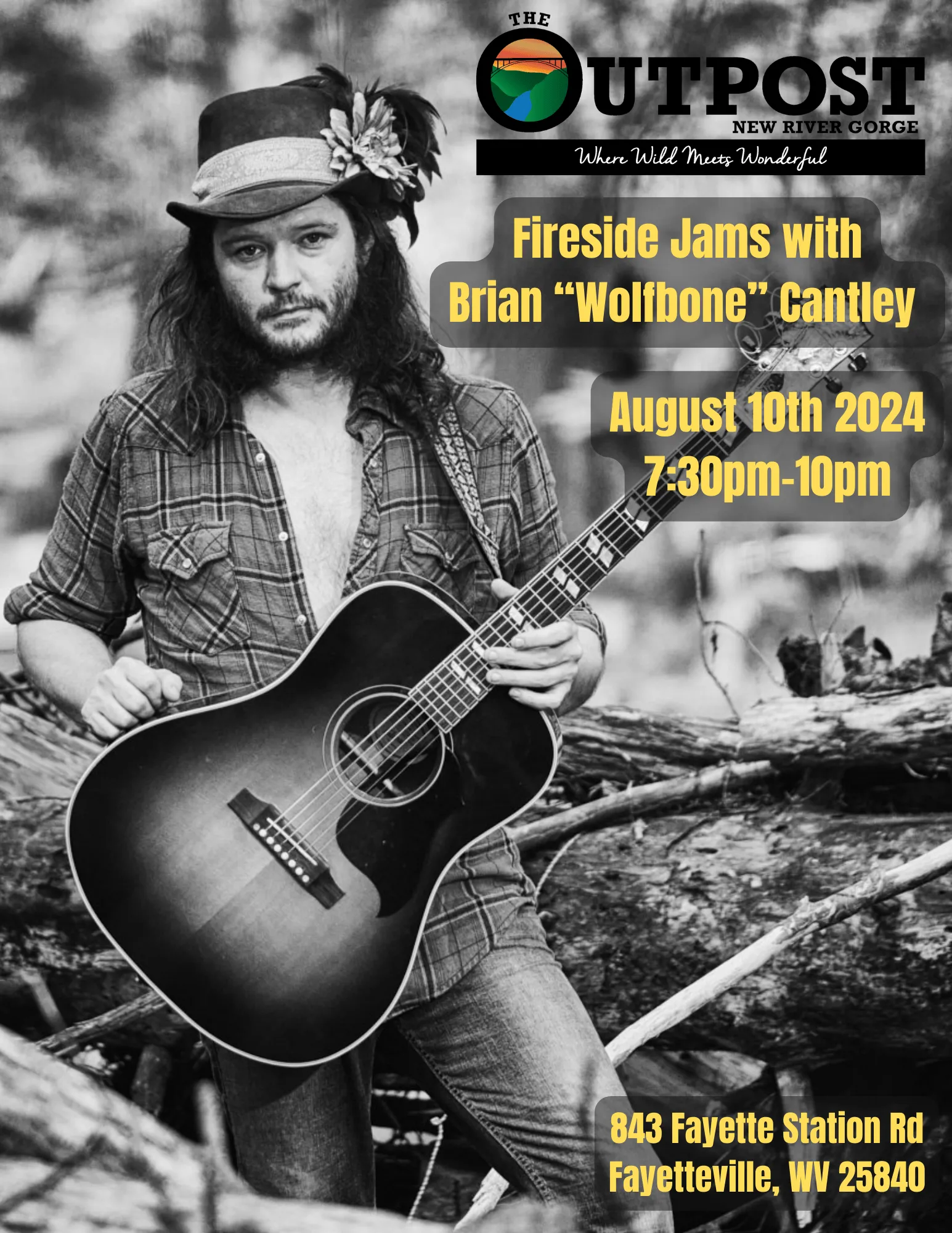 Event poster for Fireside Jam - Brian \"Wolfbone\" Cantley