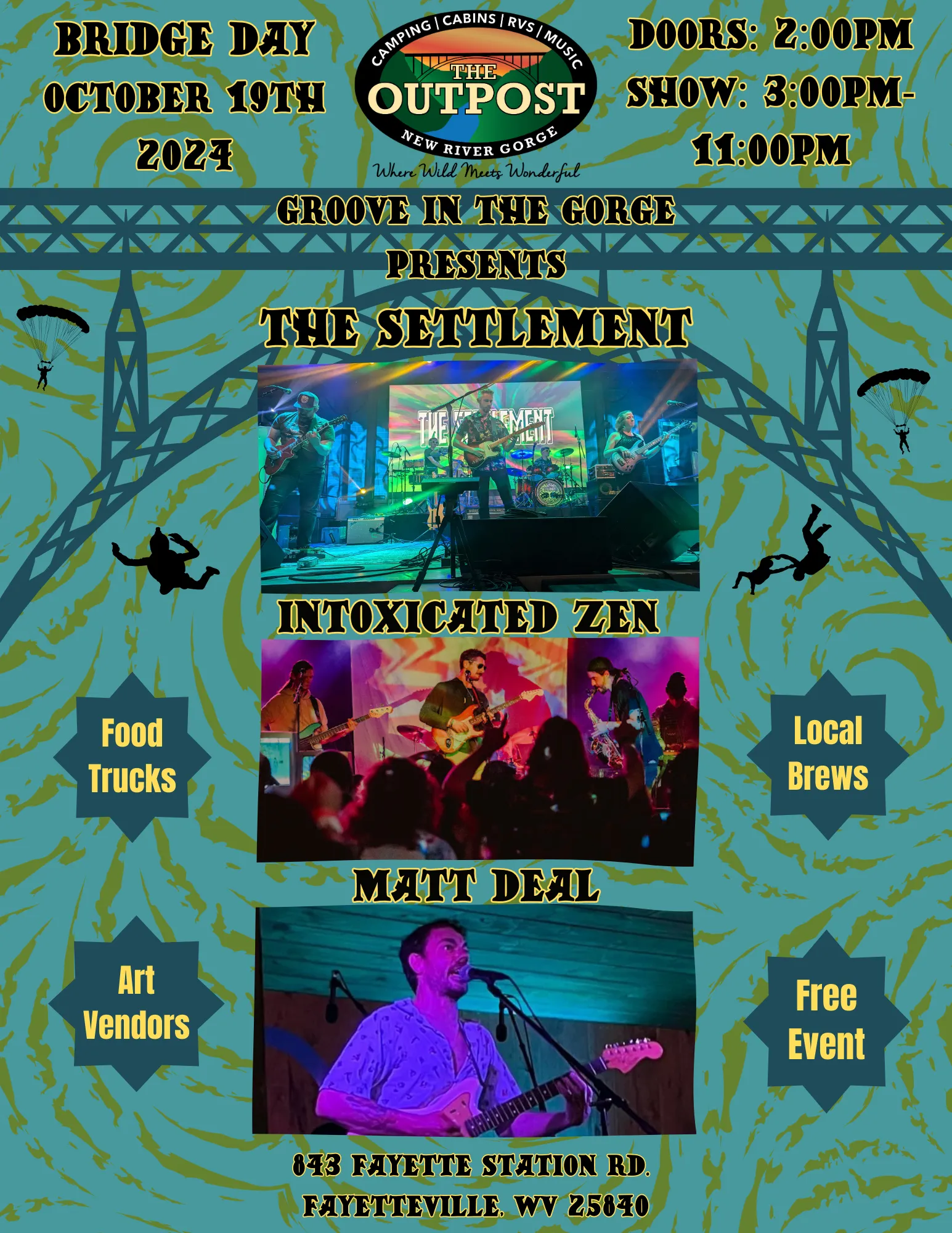 Event poster for Bridge Day After Party – Groove in the Gorge Music Series
