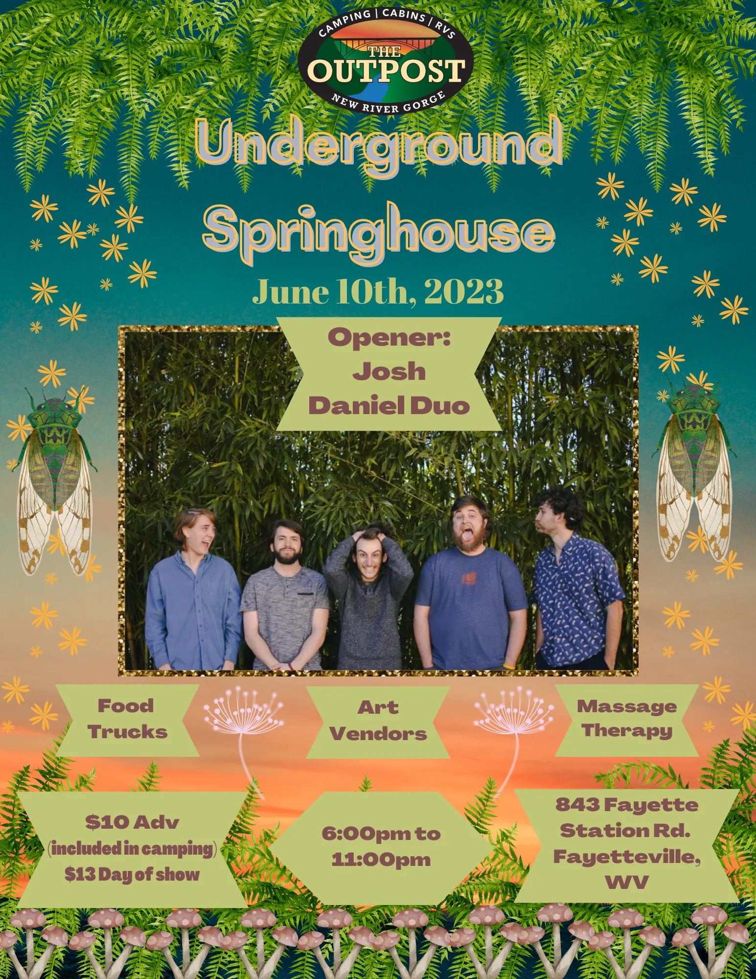 Event poster for Underground Springhouse at The Outpost New River Gorge (June 10, 2023)