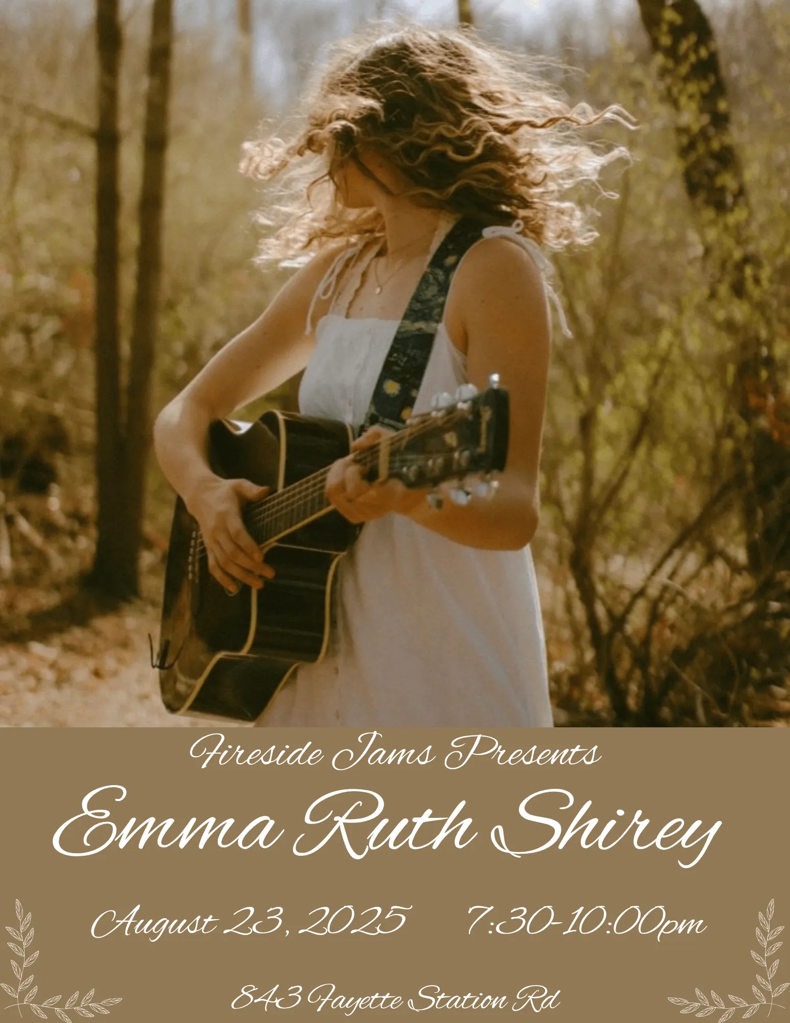 Event poster for Fireside Jam - Emma Ruth Shirey