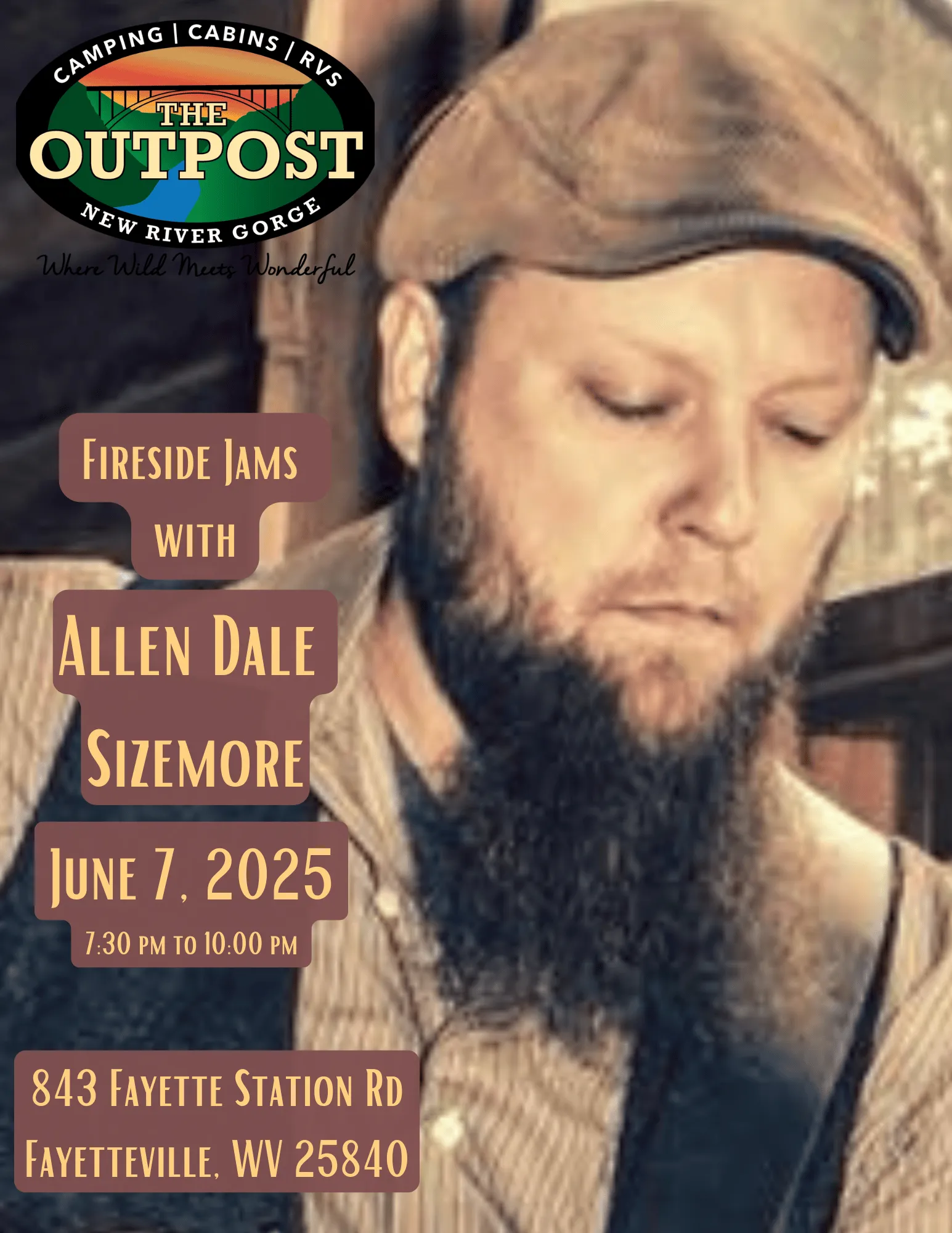 Event poster for Fireside Jam - Allan Dale Sizemore