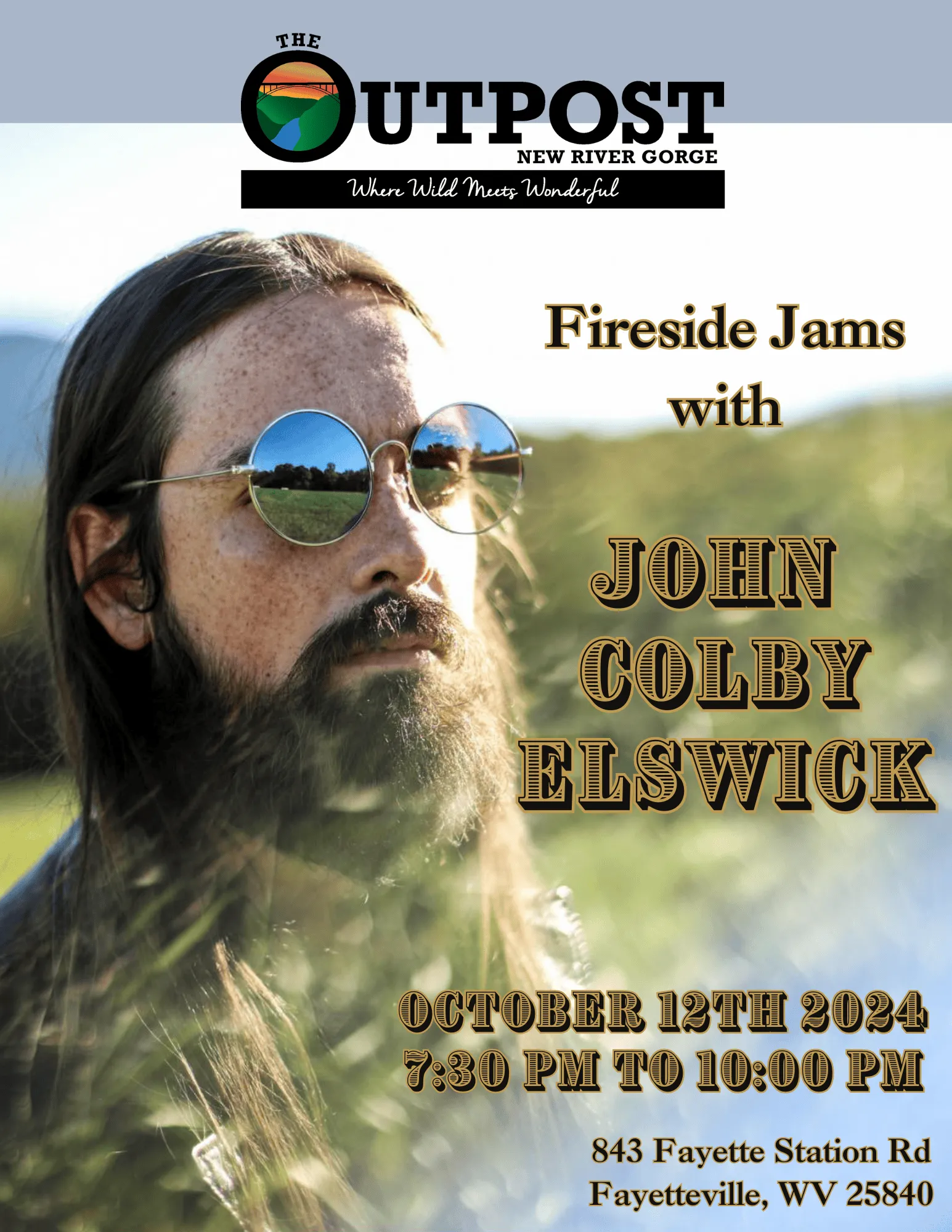 Event poster for Fireside Jam - John Colby Elswick