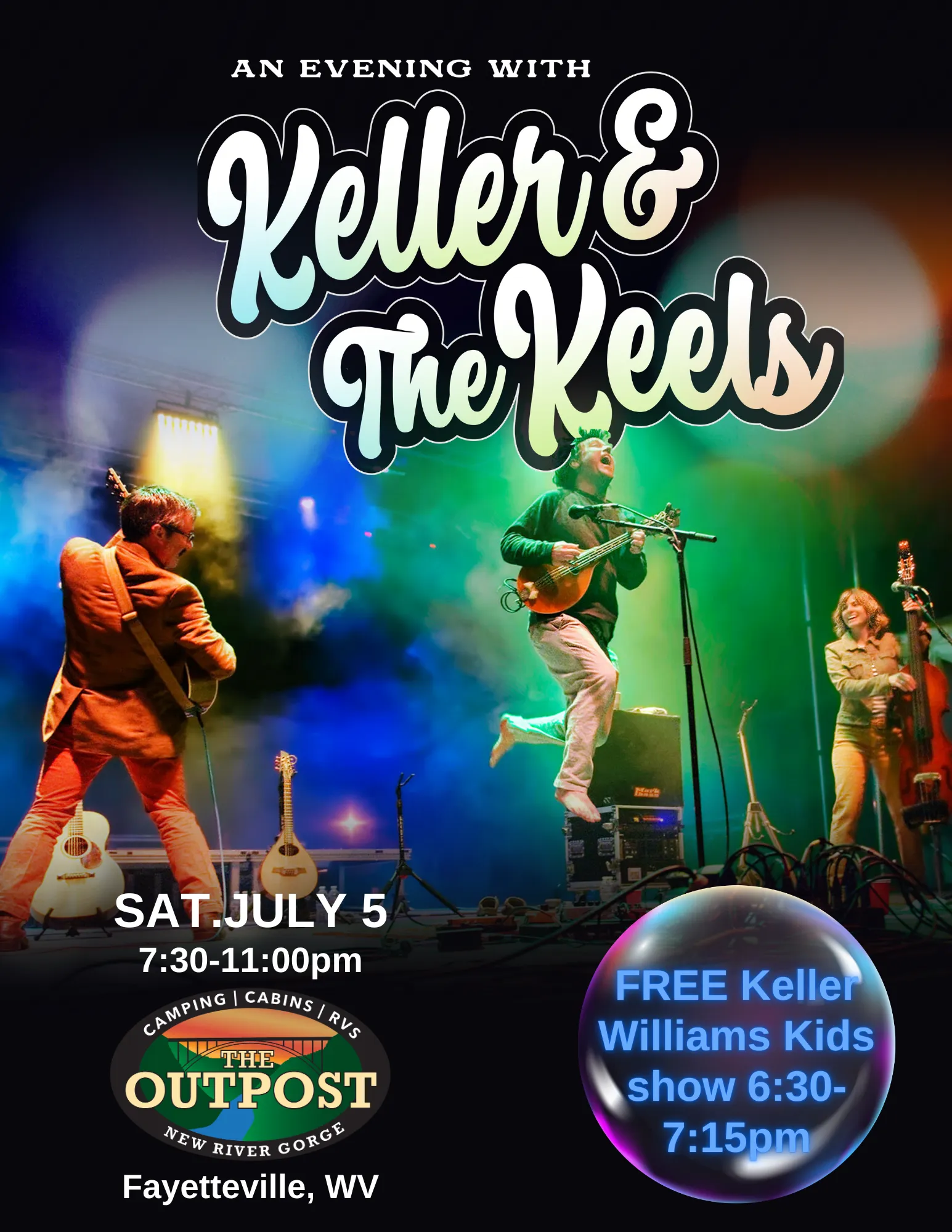 Event poster for Keller Williams & The Keels (with special Keller kids set at 6:30pm)