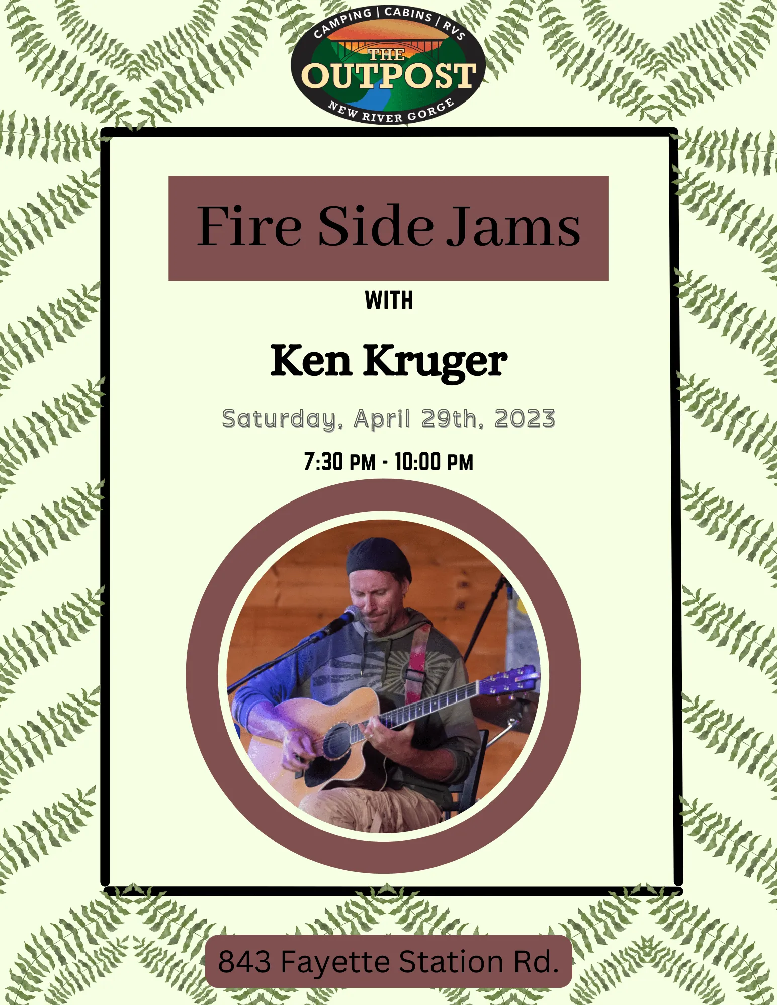 Event poster for Fireside Jam - Ken Kruger