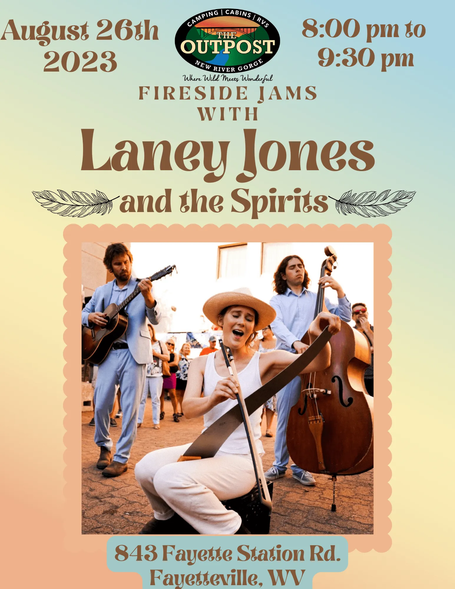 Event poster for Fireside Jam - Laney Jones and the Spirits