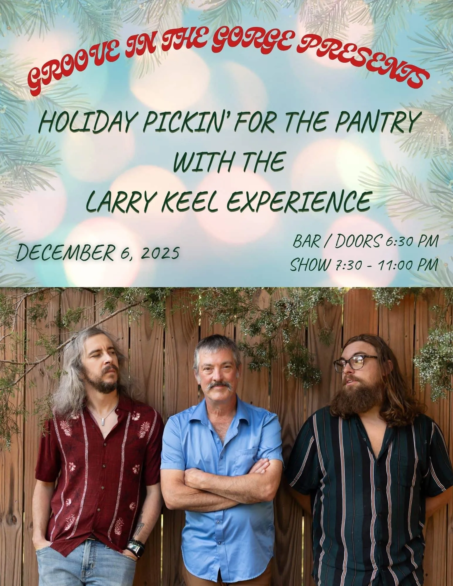 Event poster for Larry Keel Experience - Holiday Pickin’ for the Pantry