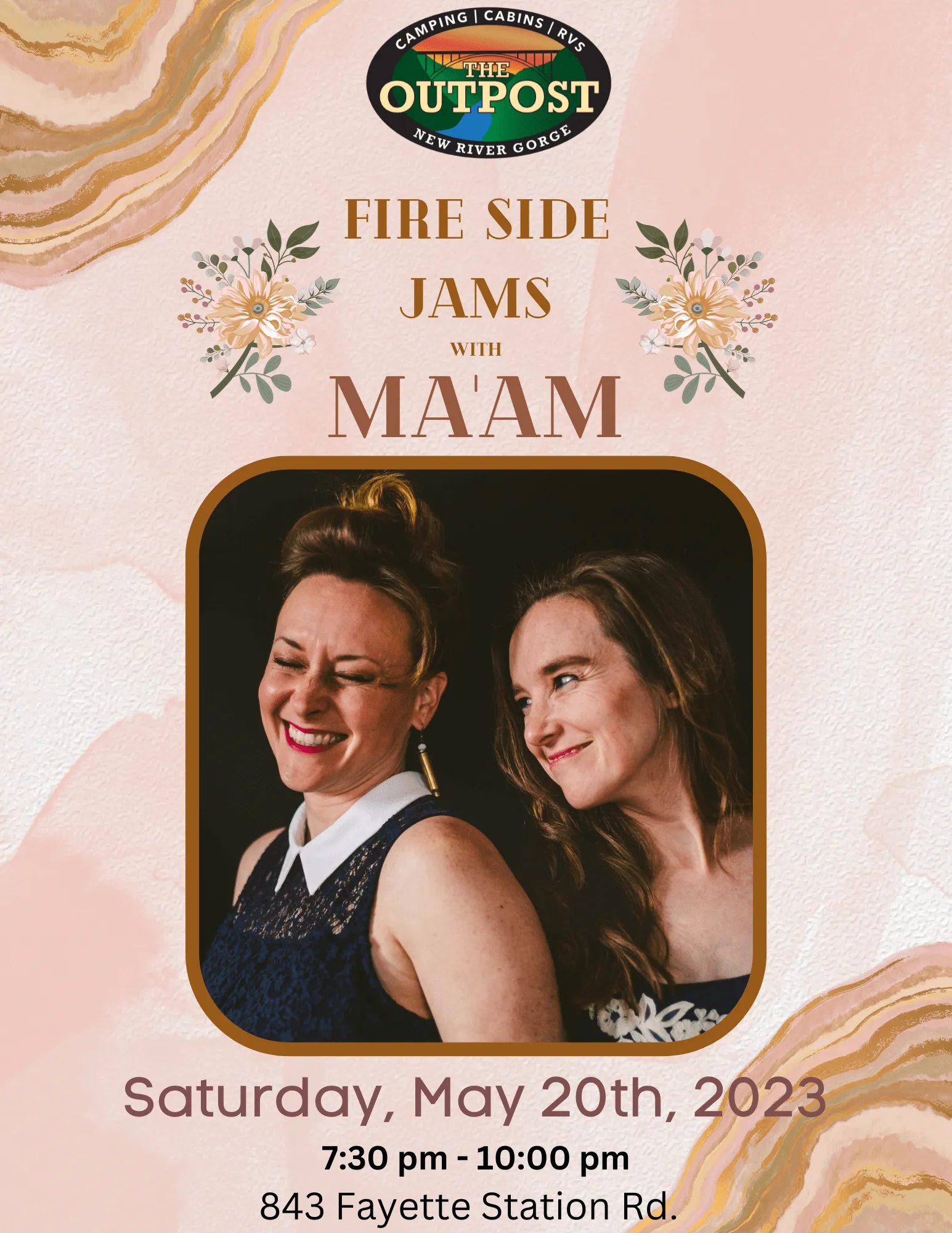 Event poster for FIreside Jam - MA'AM