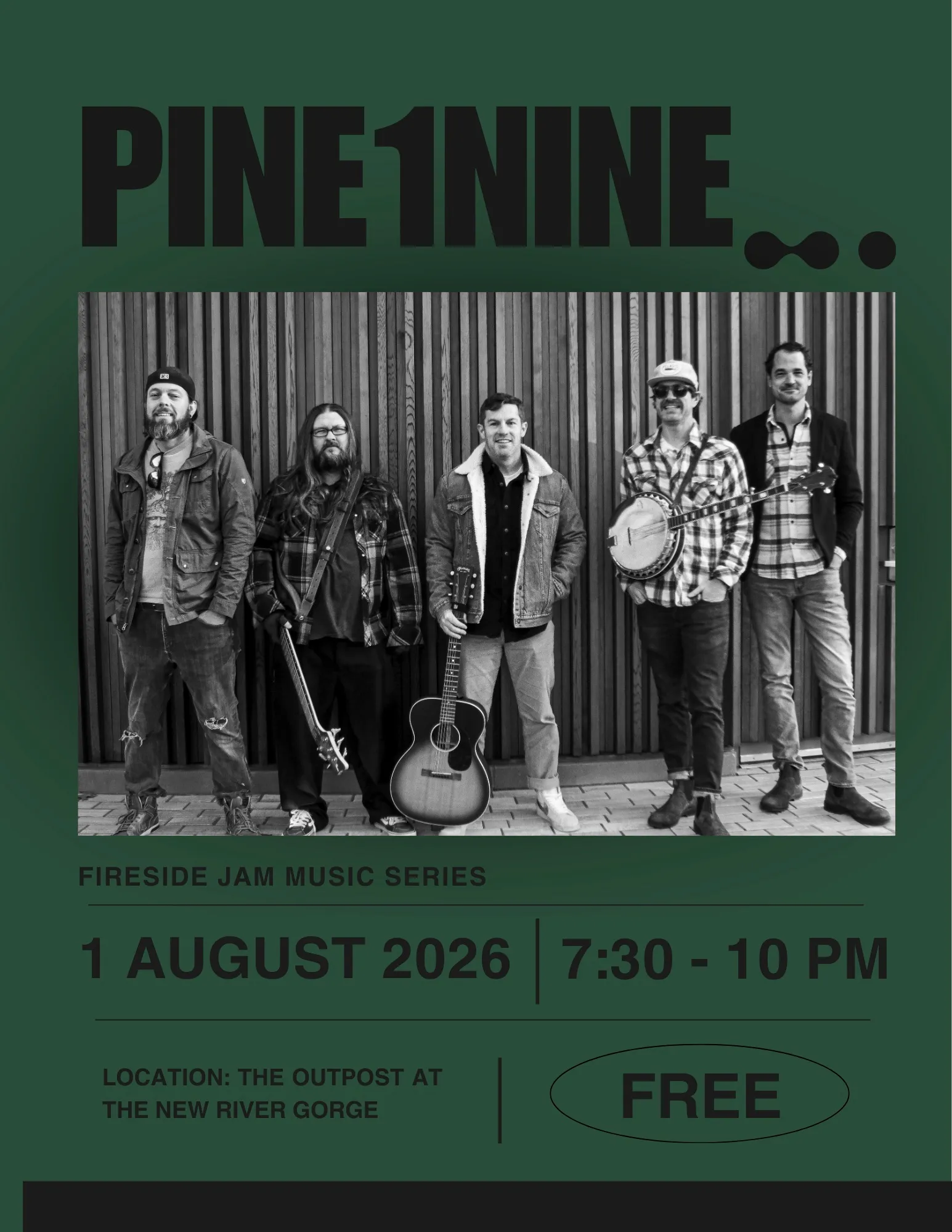 Event poster for Pine1Nine – Fireside Jam