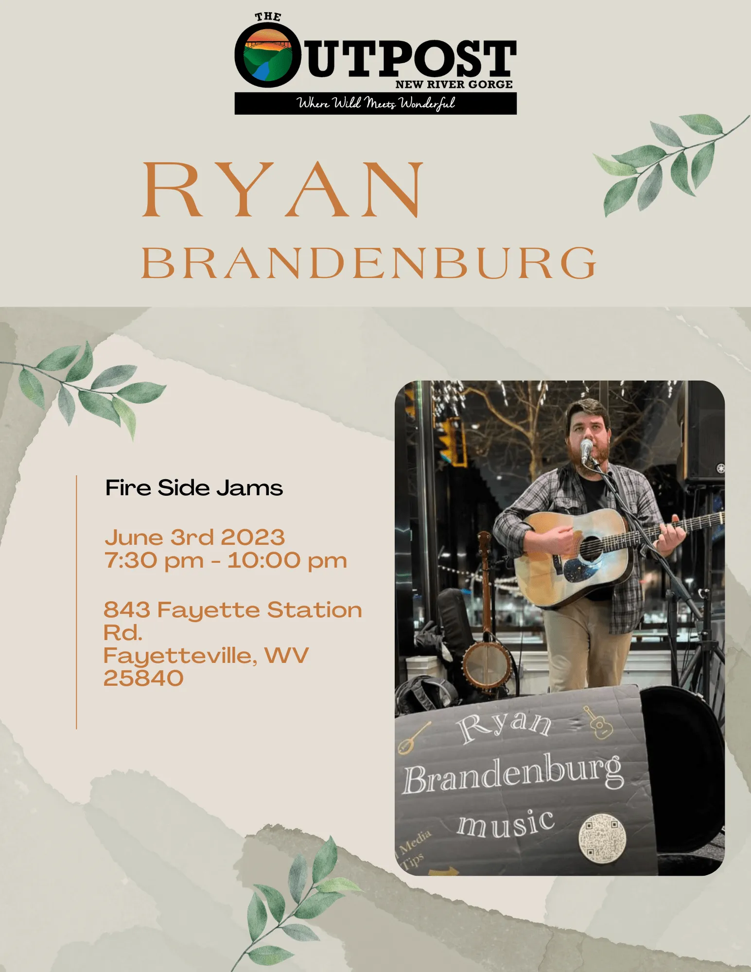 Event poster for Fireside Jam - Ryan Brandenburg
