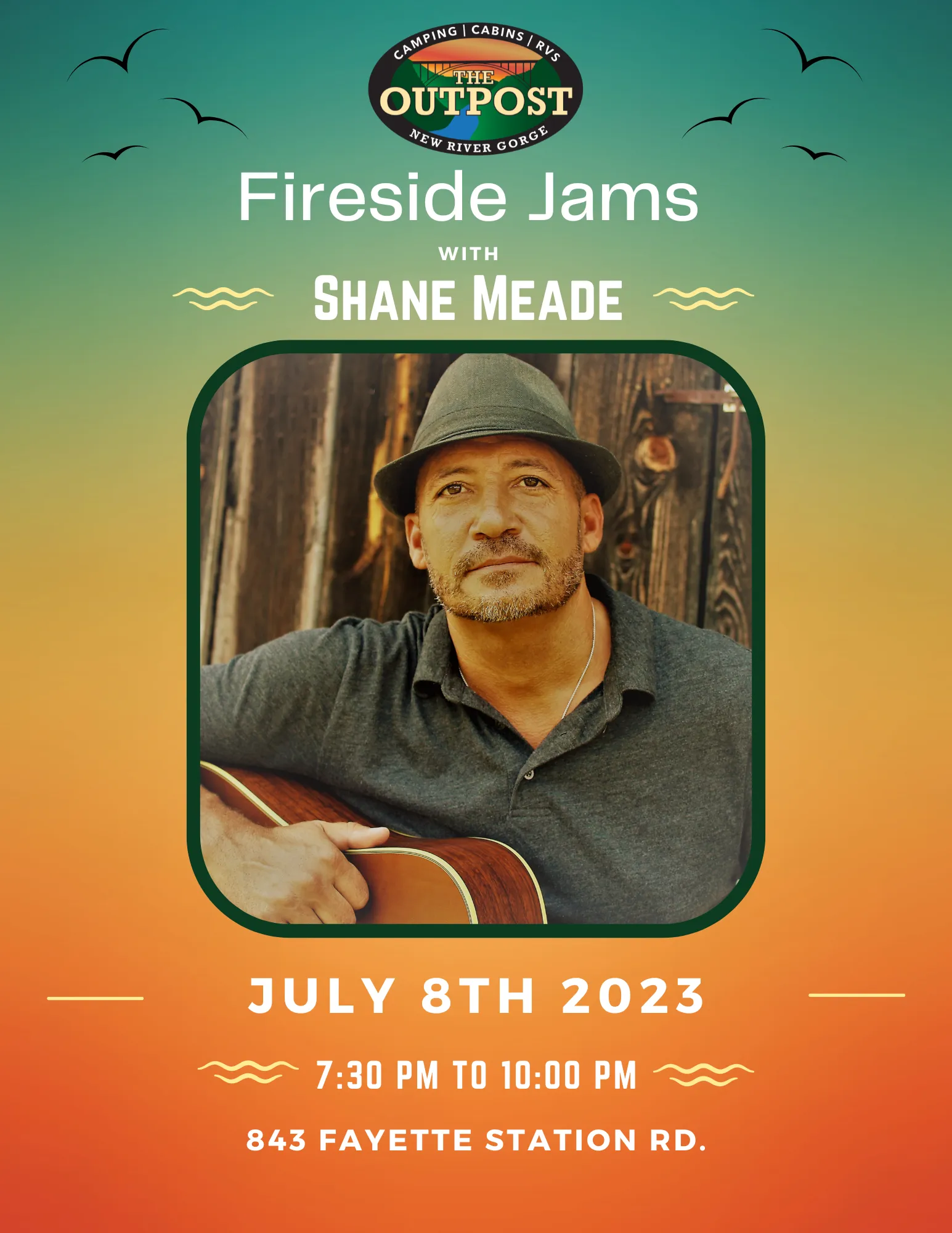 Event poster for Fireside Jam - Shane Meade