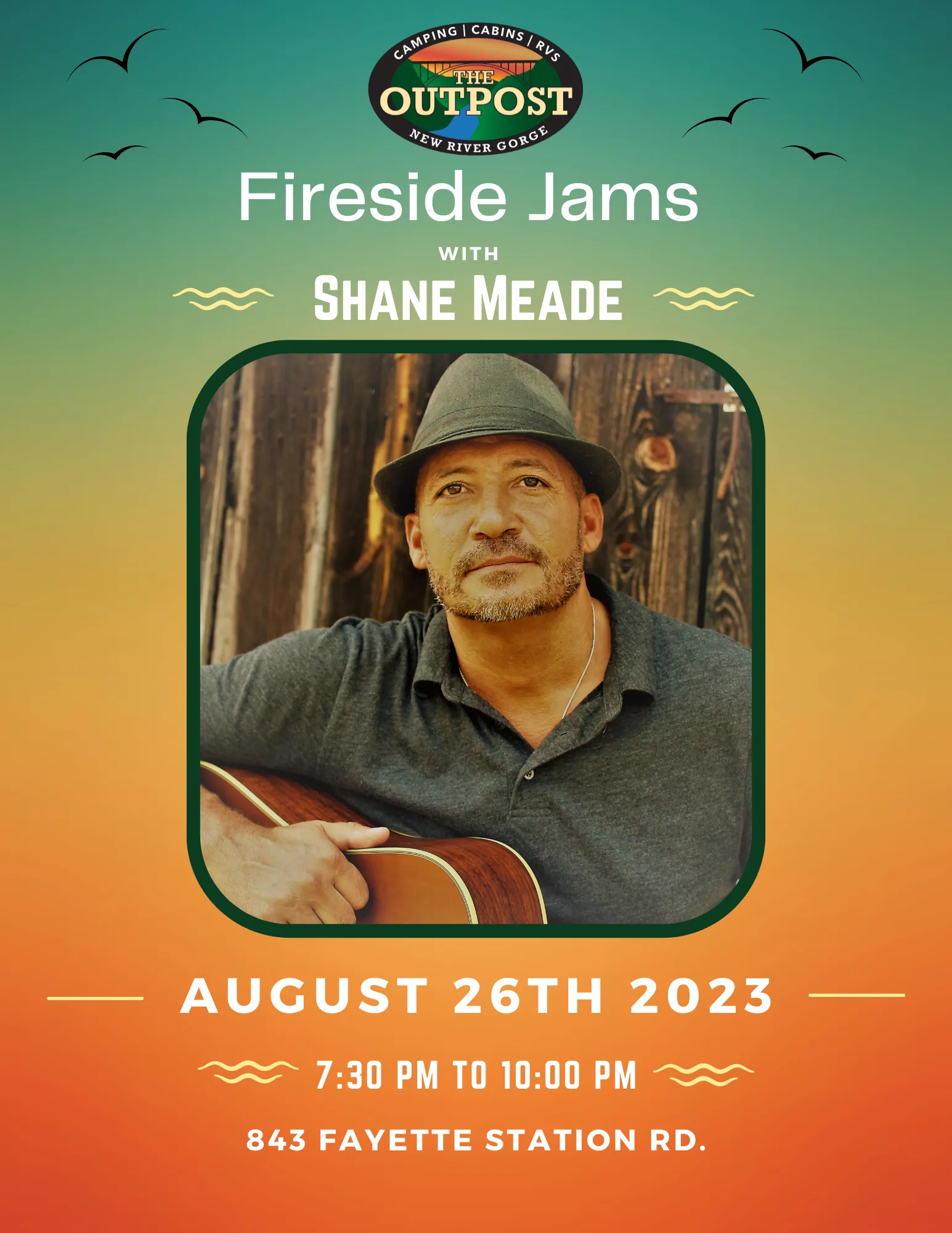 Event poster for Fireside Jam - Shane Meade