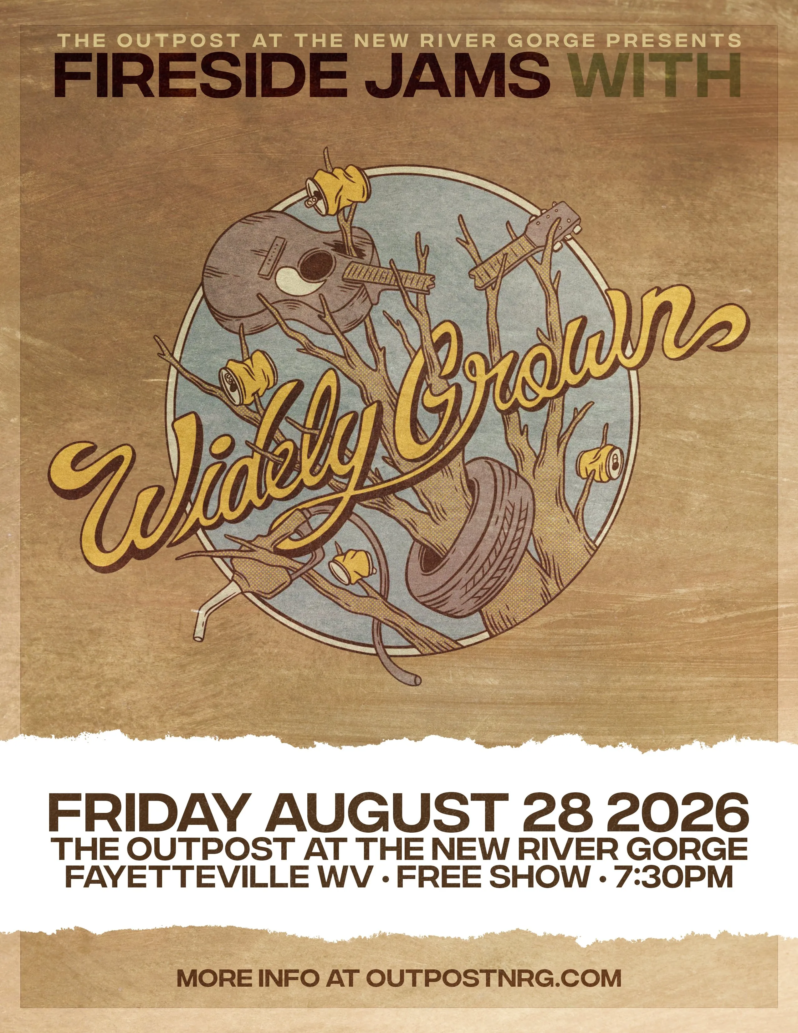 Event poster for Widely Grown – Fireside Jam
