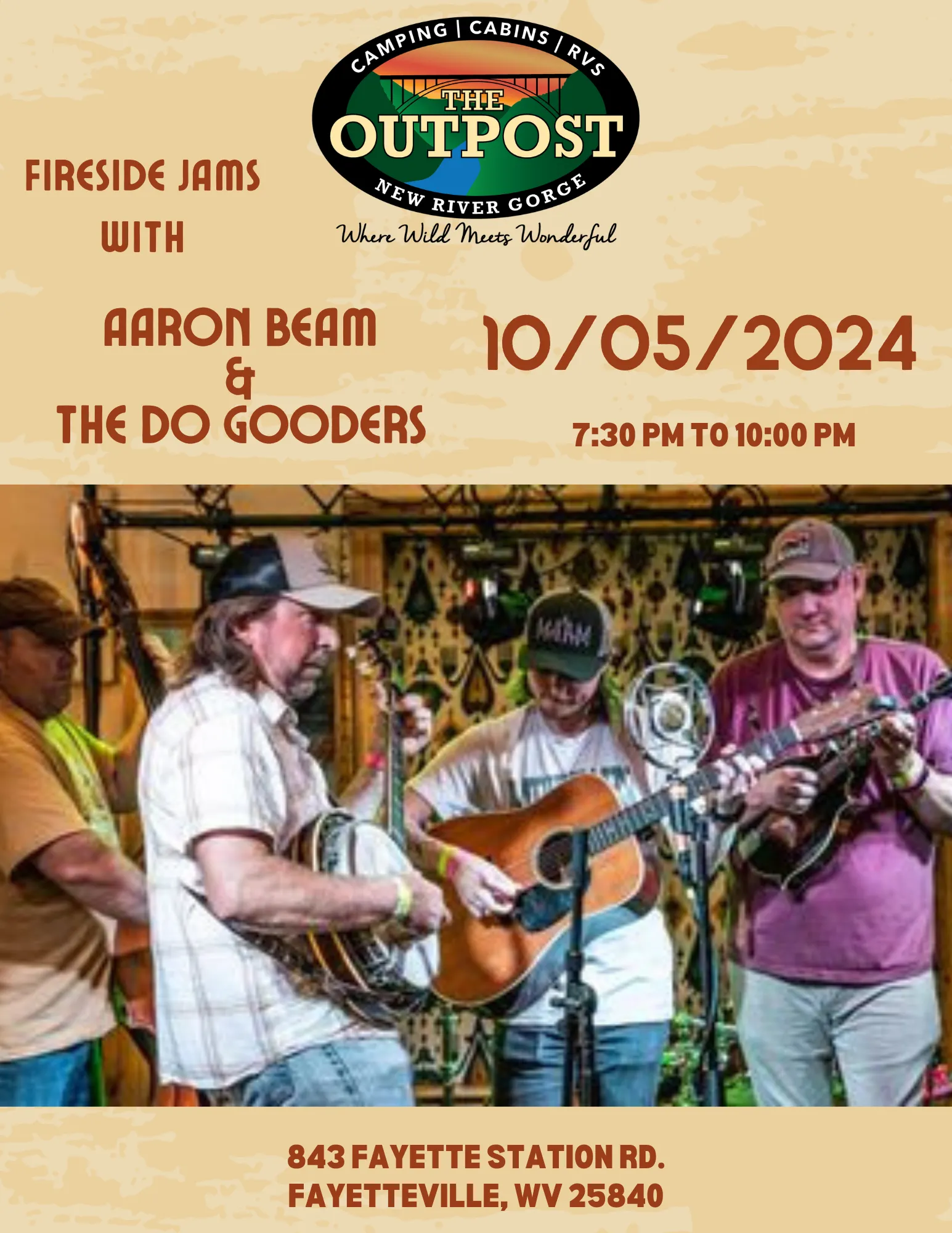 Event poster for Fireside Jam - Aaron Beam & the Do Gooders