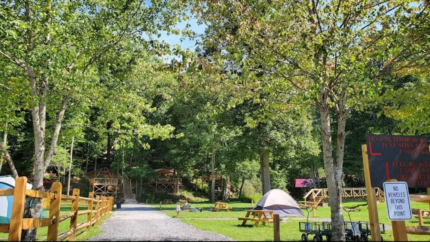 Aerial view of the campground – Tent Sites at The Outpost NRG