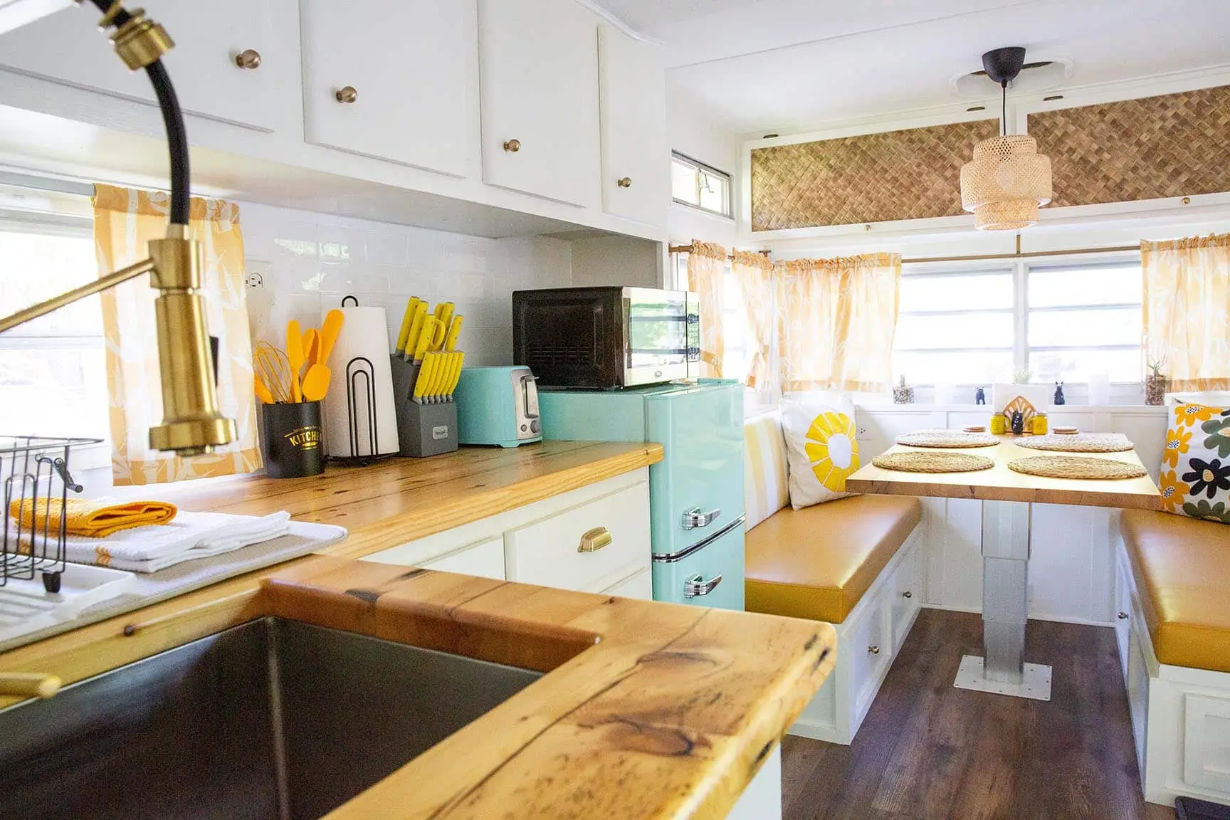 Mellow Yellow vintage camper kitchen interior