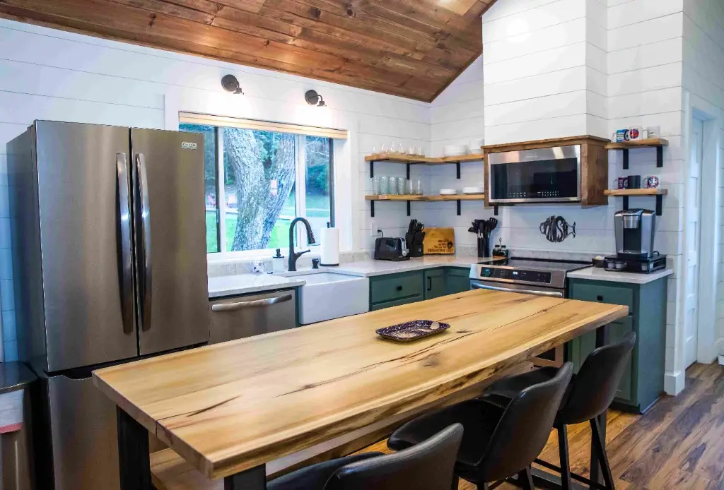 Halley’s Comet Kitchen with Live-Edge Island – A Phish Themed Creekside Cabin
