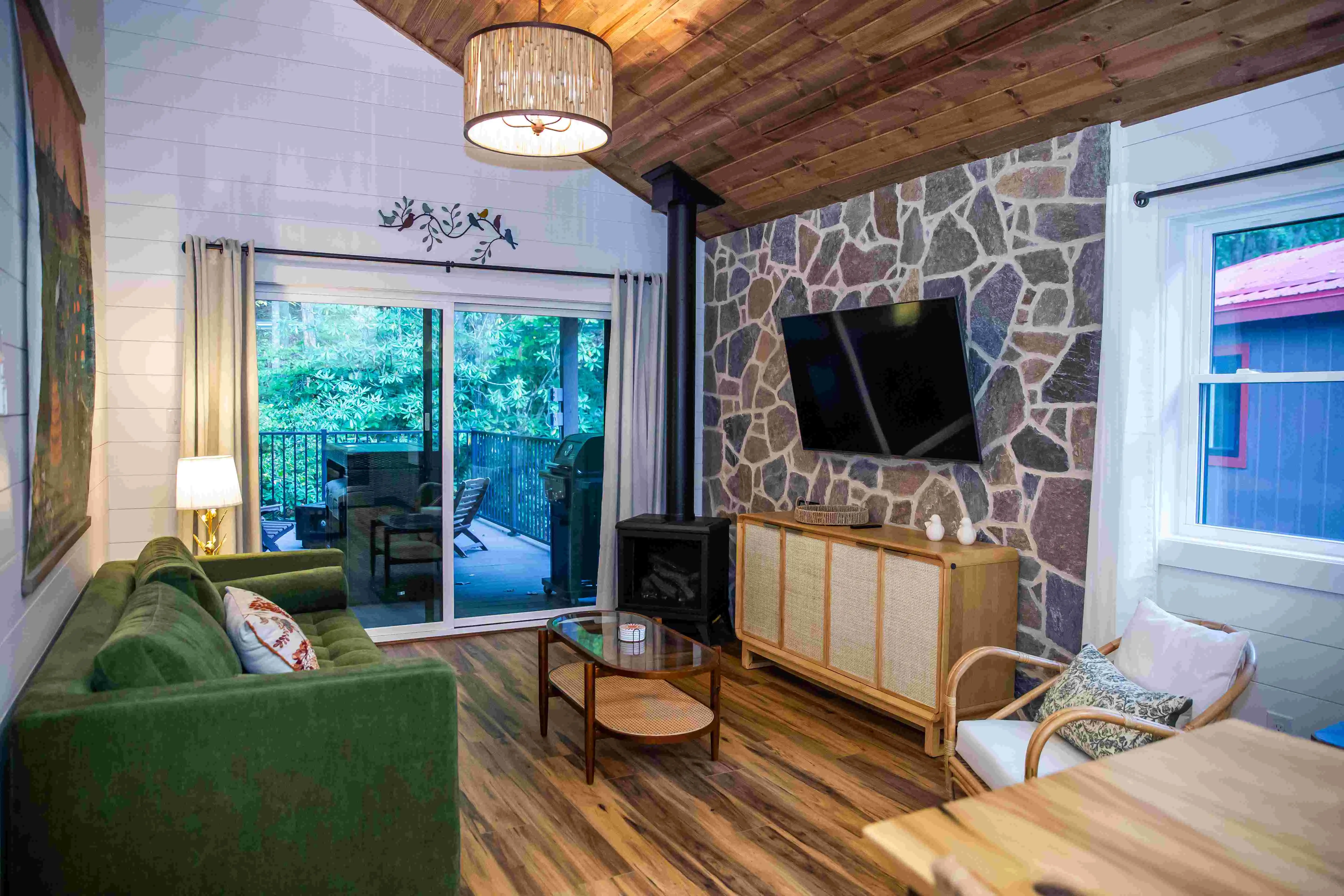 Songbird Living Room – A Fleetwood Mac Themed Creekside Cabin