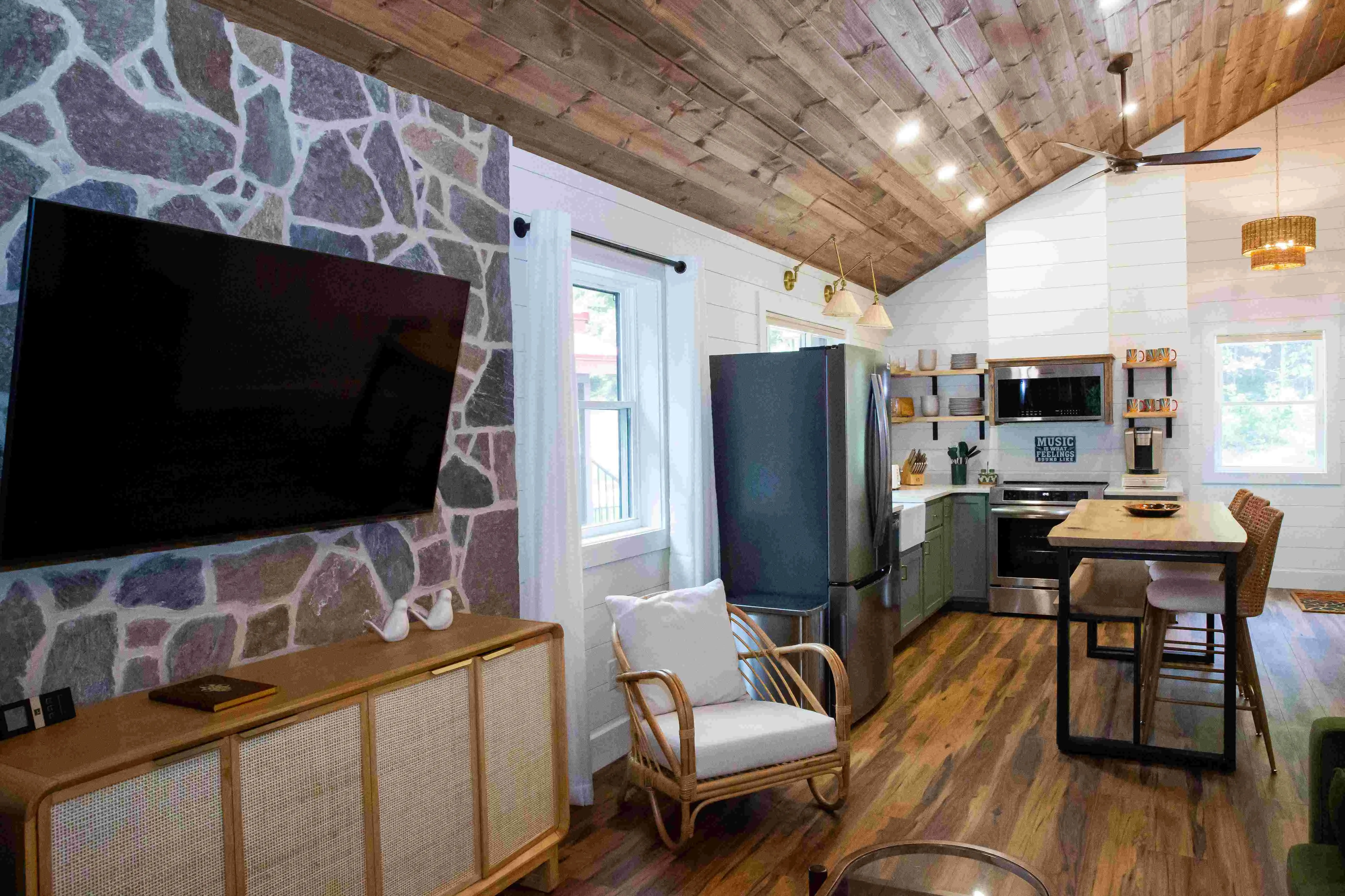 Songbird Living Room – A Fleetwood Mac Themed Creekside Cabin
