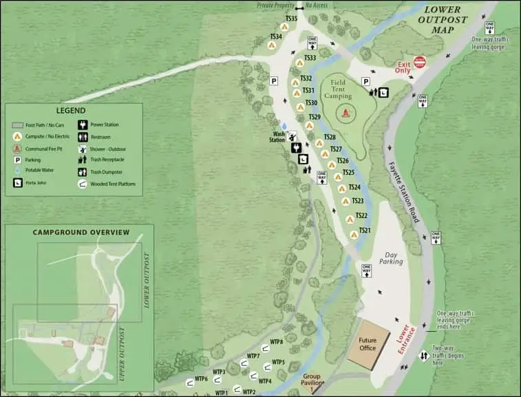 Lower Outpost campground map – Tent Sites at The Outpost NRG