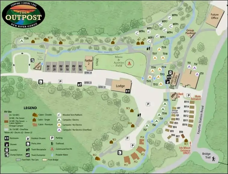 Upper Outpost campground map – Tent Sites at The Outpost NRG