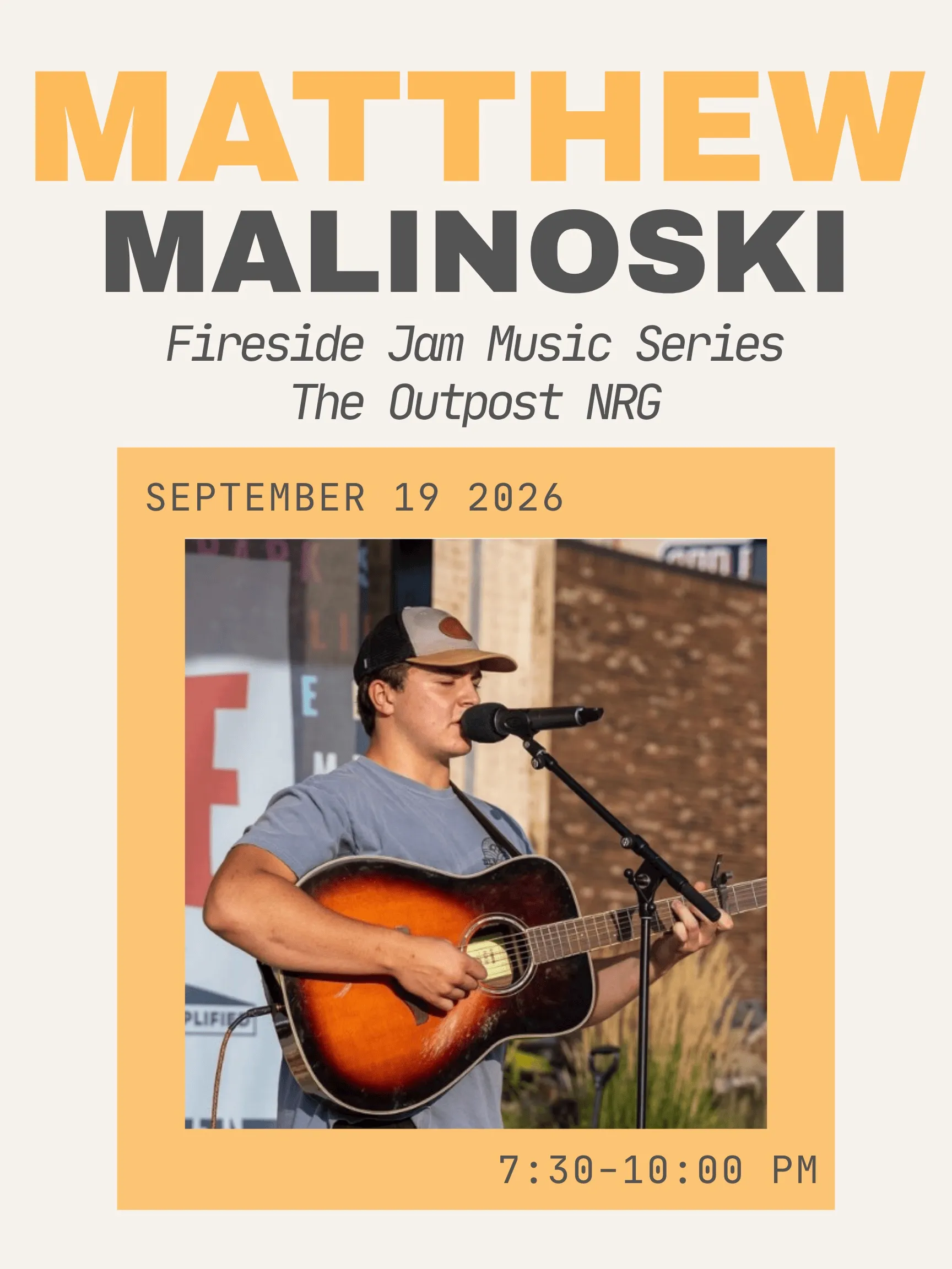 Event poster for Matthew Malinoski – FIRESIDE JAM