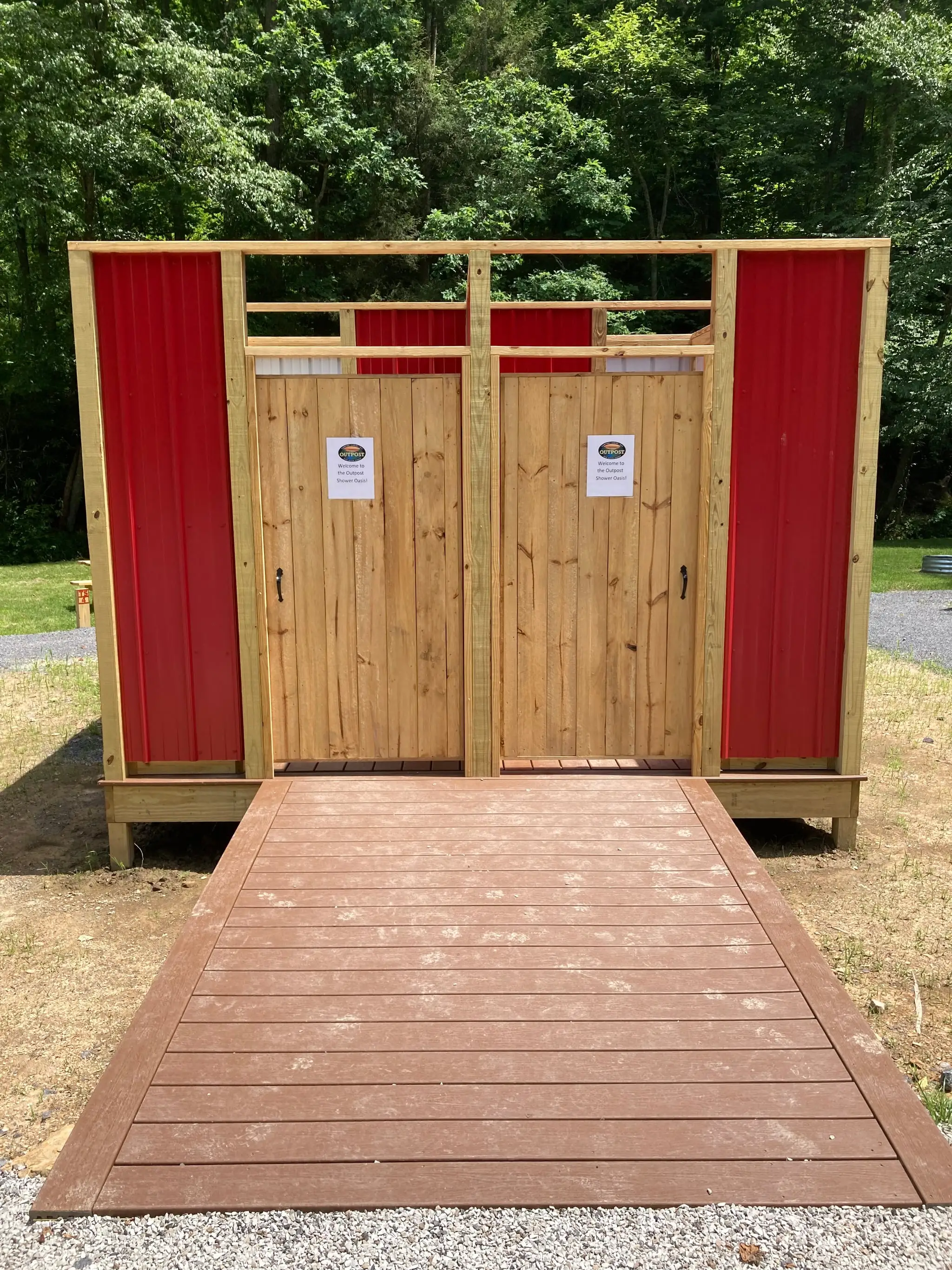 Outdoor shower building near field camping – Field Tent Camping at The Outpost NRG