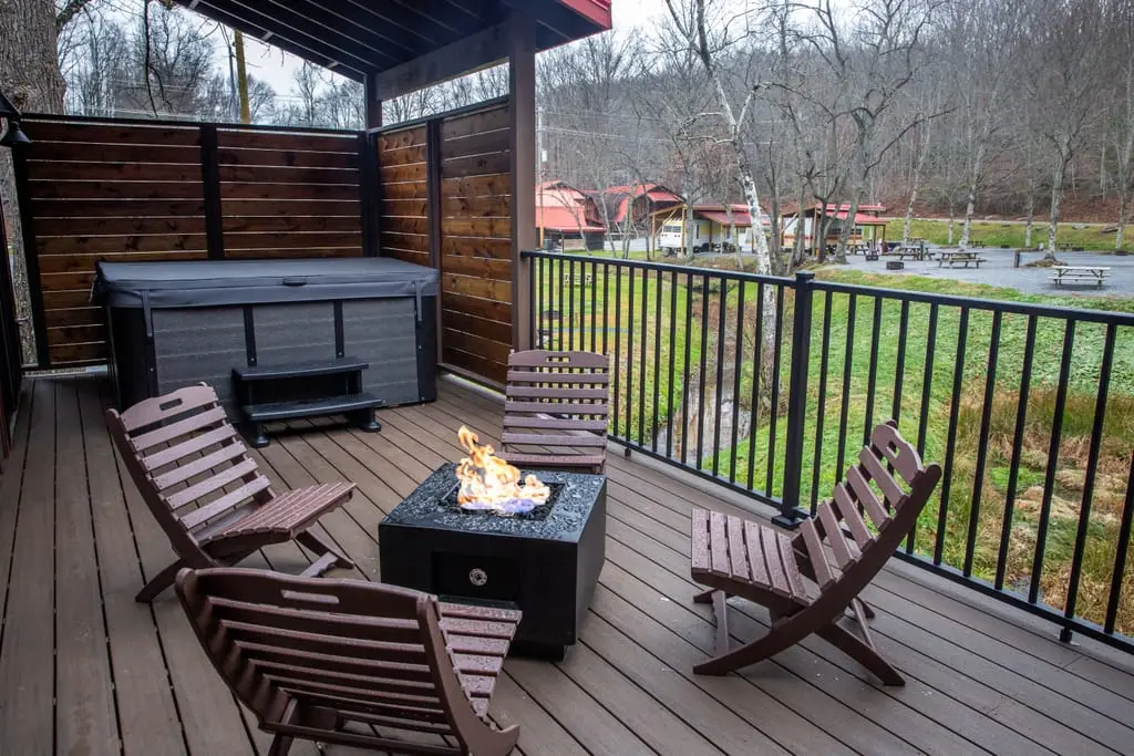 Premium cabin gas fire pit at Take Me Home