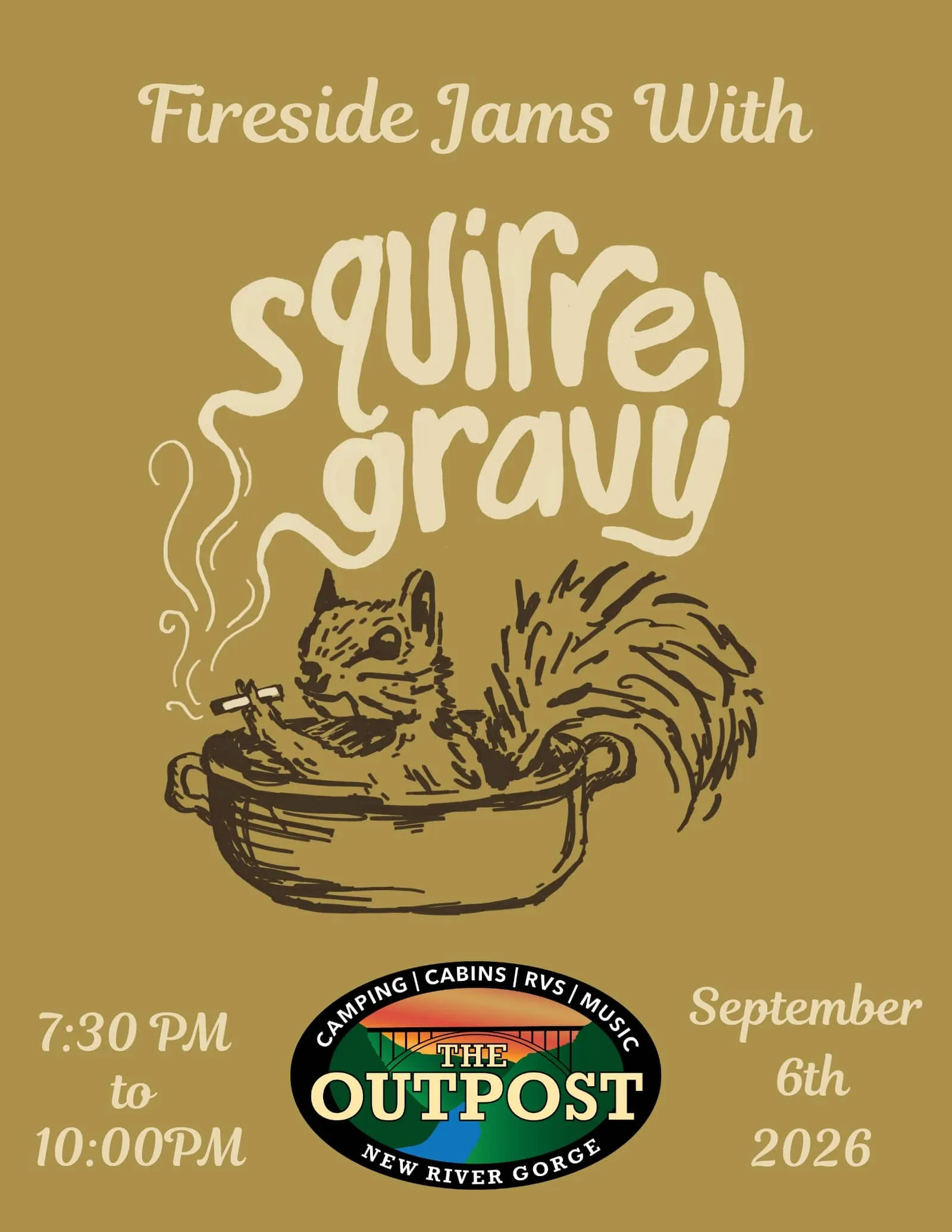 Event poster for Squirrel Gravy – FIRESIDE JAM