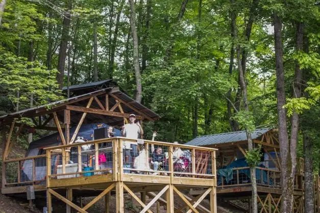 Tents pitched on elevated tent platforms – Tent Platforms at The Outpost NRG