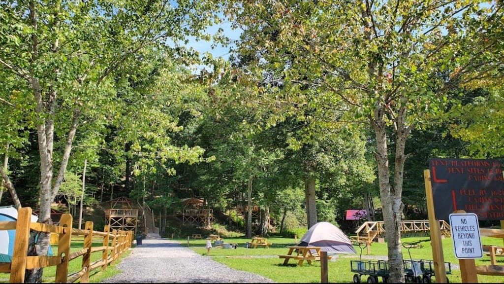 Aerial view of the campground – Tent Sites at The Outpost NRG