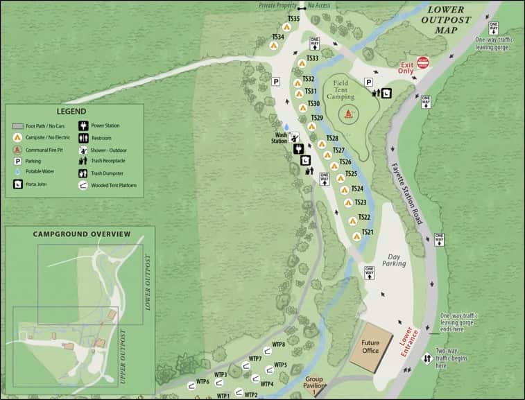 Lower Outpost campground map – Tent Sites at The Outpost NRG